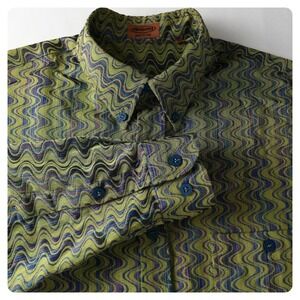 VTG Missoni Space-Dye Wave Mens L Shirt Chevron Optical Ripple Italy 90s RARE